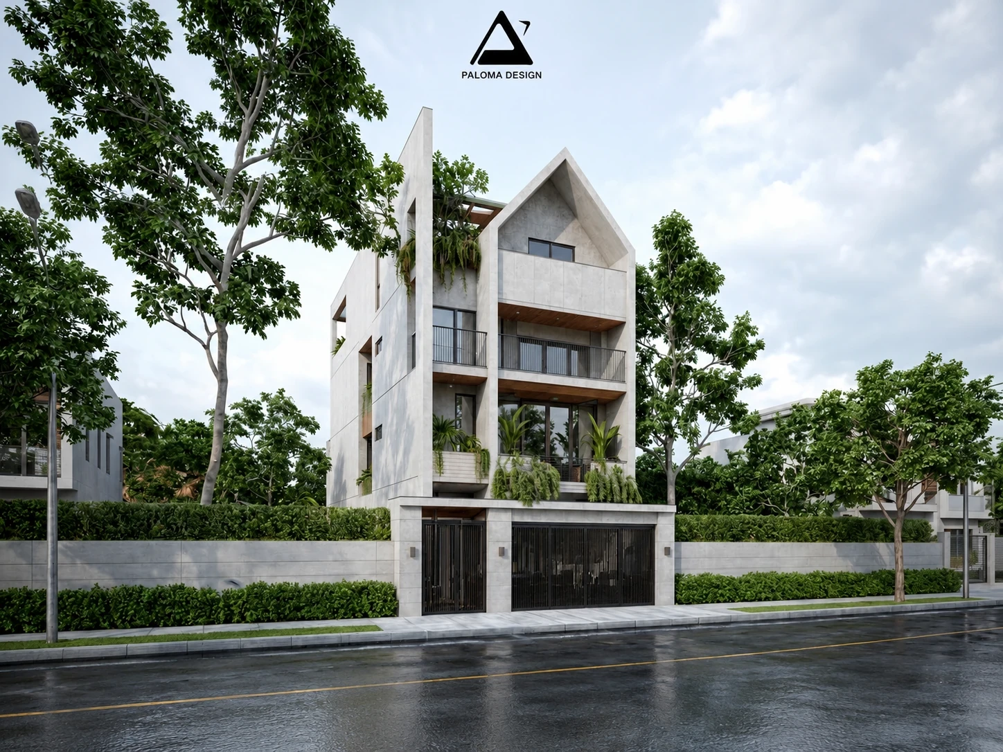 Phối cảnh góc chéo thiết kế nhà phố hiện đại Mr. Ánh Thanh Trì
