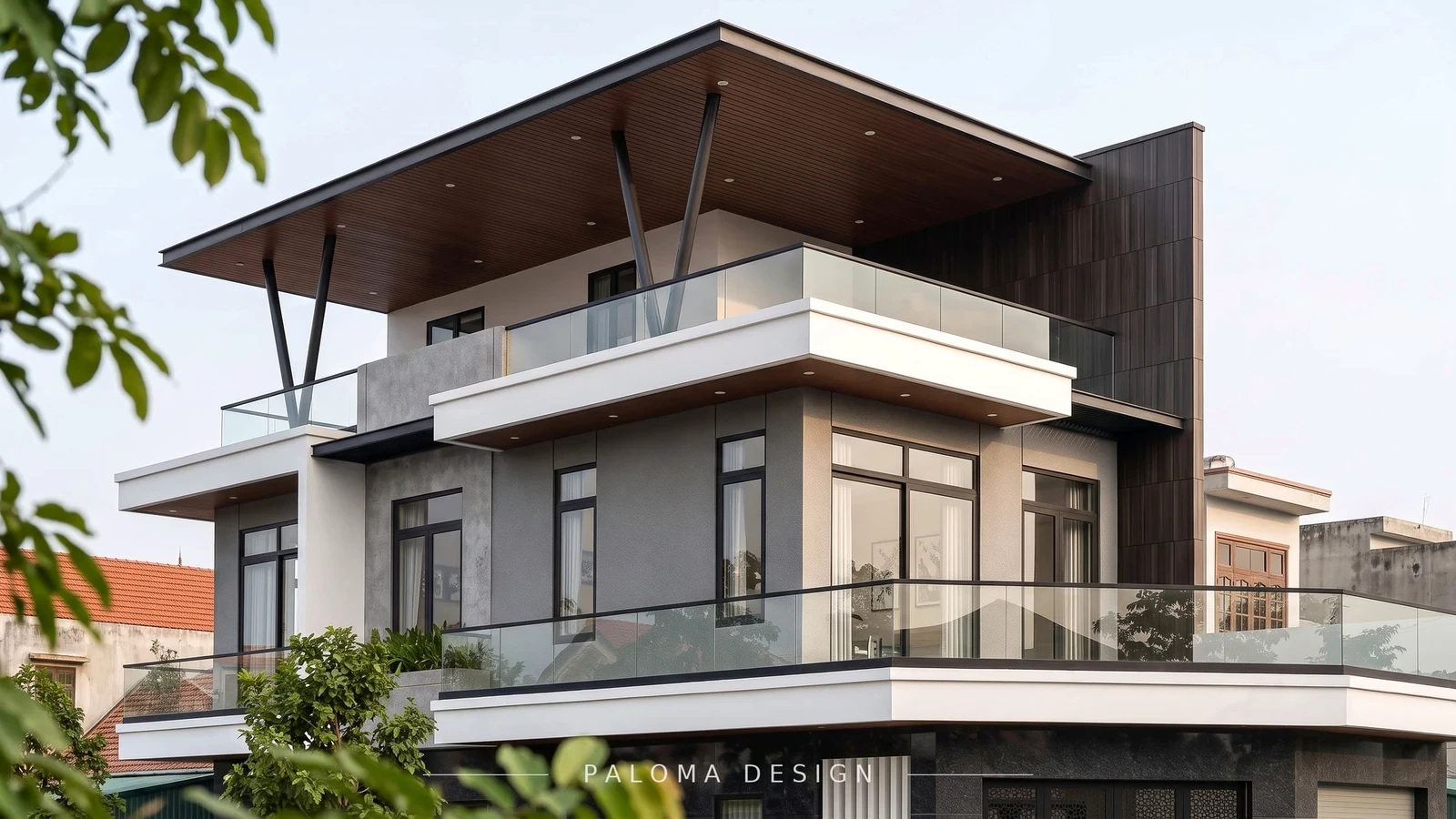 Chi tiết mái đua và ban công kính