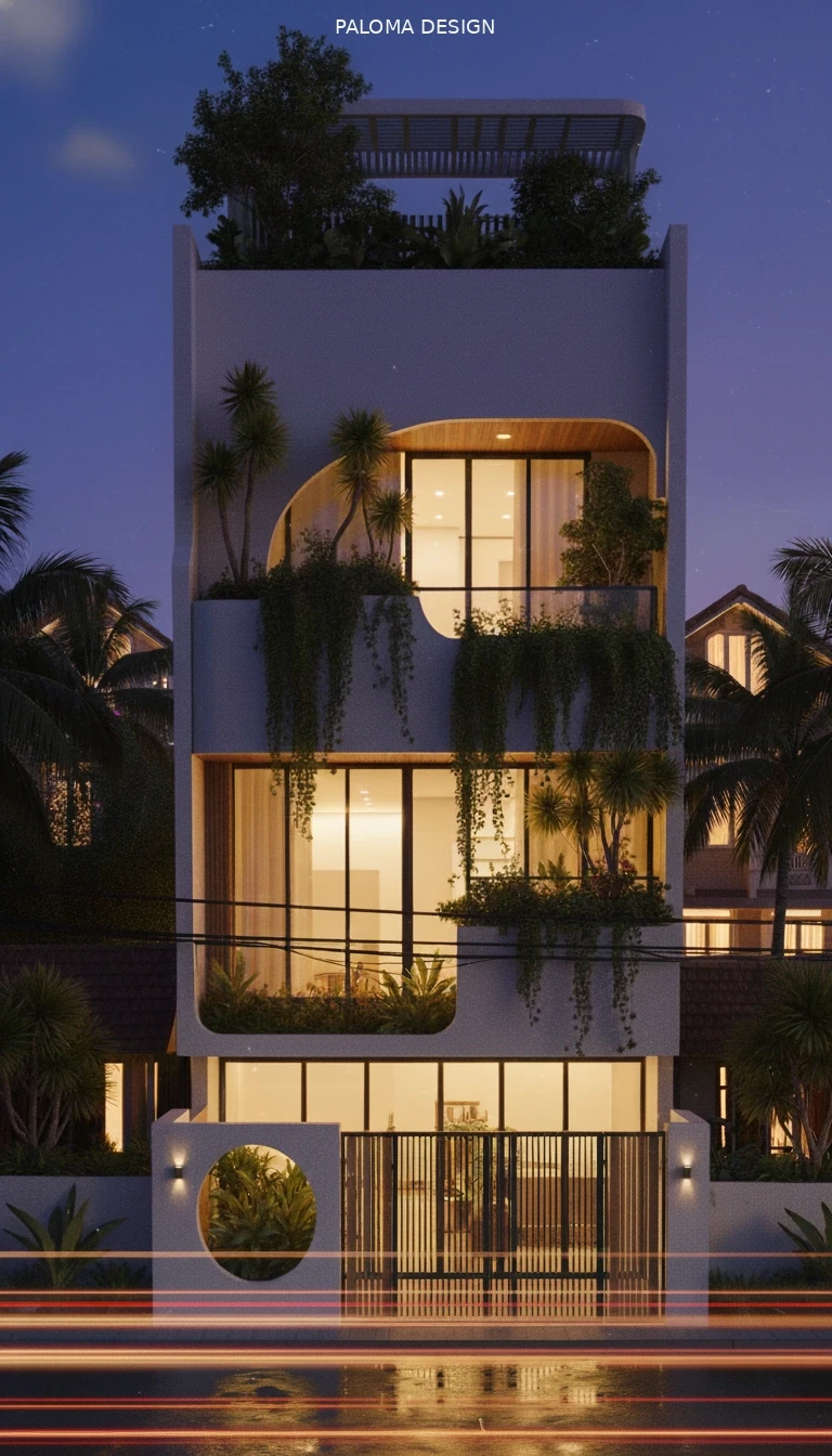 Phối cảnh chiếu sáng mặt tiền chiều tối nhà phố 330m² Mr. Hải Hà Đông