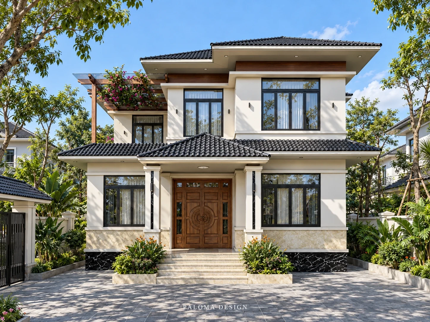 Thiết kế biệt thự 2 tầng Mr. Tĩnh tại Nam Định nhìn từ chính diện
