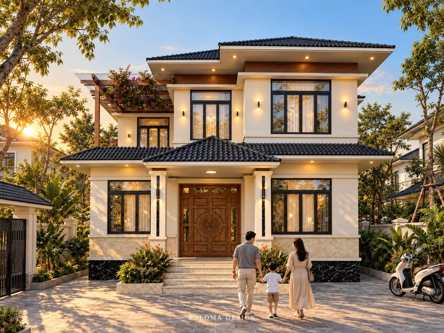 Không gian sân trước và cảnh quan biệt thự Mr. Tĩnh tại Nam Định