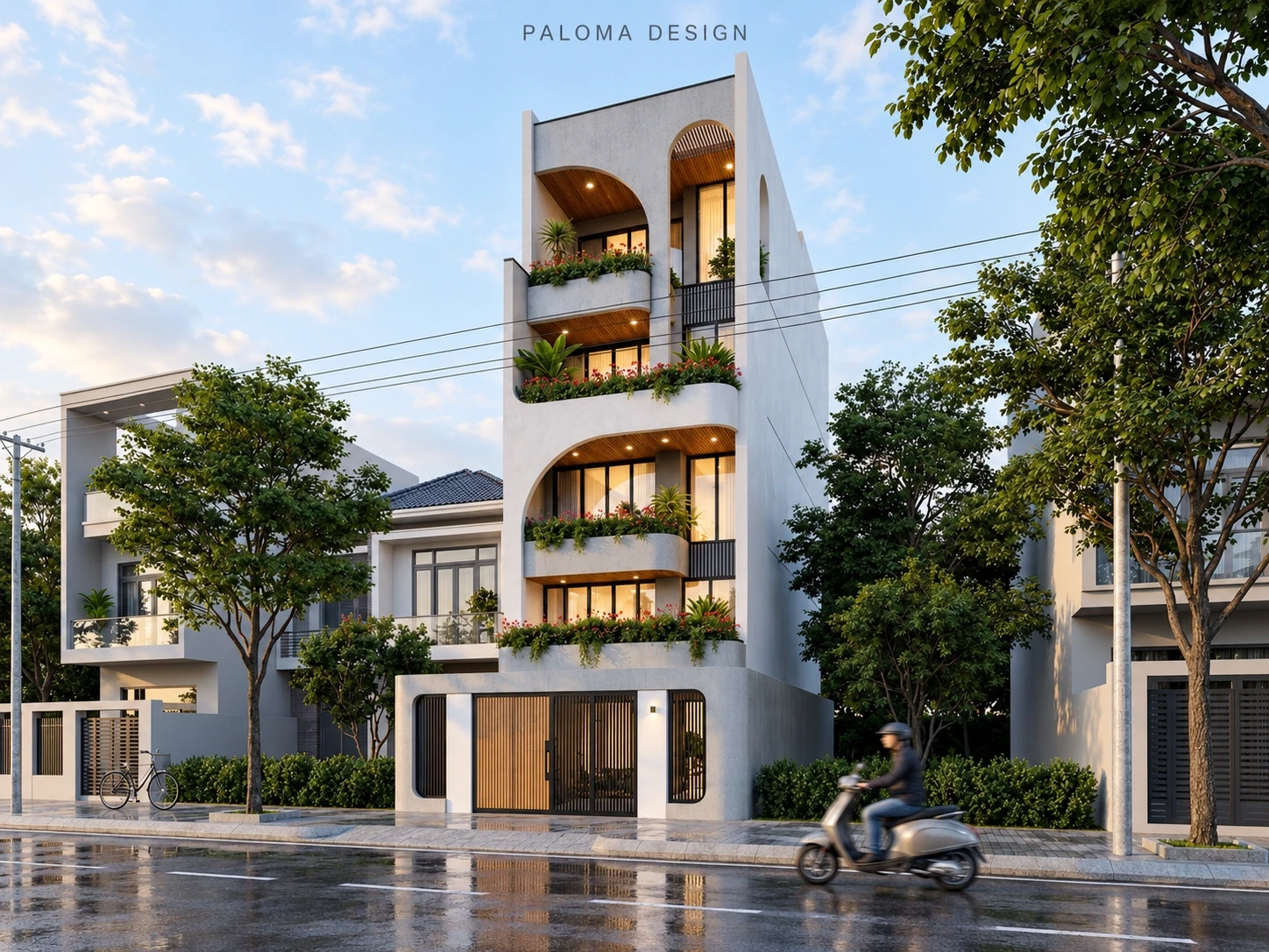 Phối cảnh tổng thể mặt tiền nhà phố hiện đại 390m² Ms. Hoa Hoài Đức