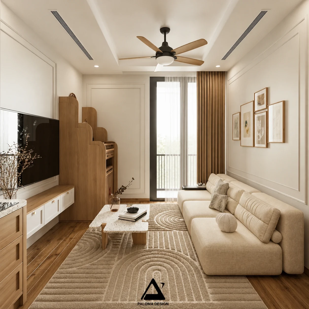 Phòng khách tối giản sang trọng ấm áp căn hộ Vinhomes Green Bay