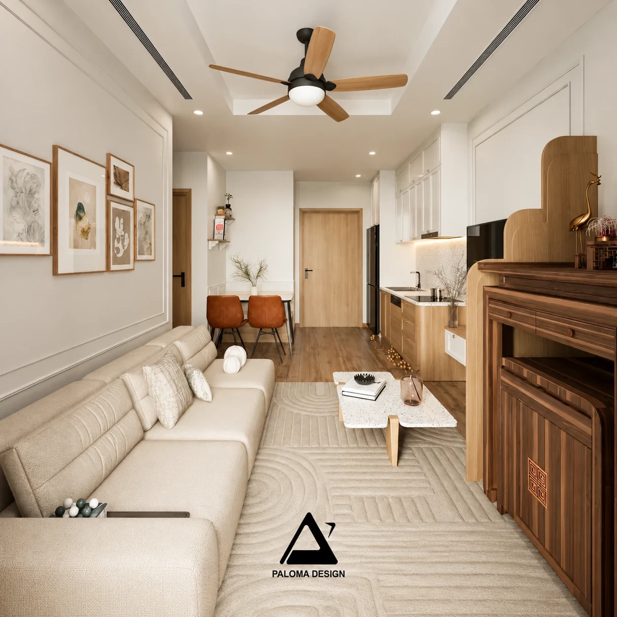 Phòng khách Bắc Âu ấm áp hiện đại tại Vinhomes Green Bay