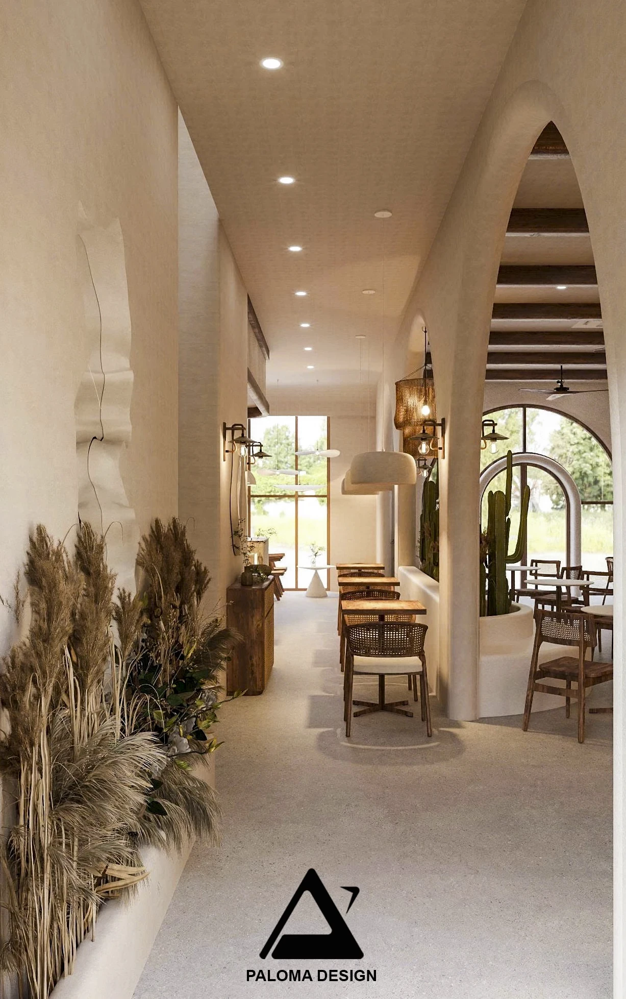 Góc nhìn không gian nội thất tầng 1 Monaco Café – Paloma Design