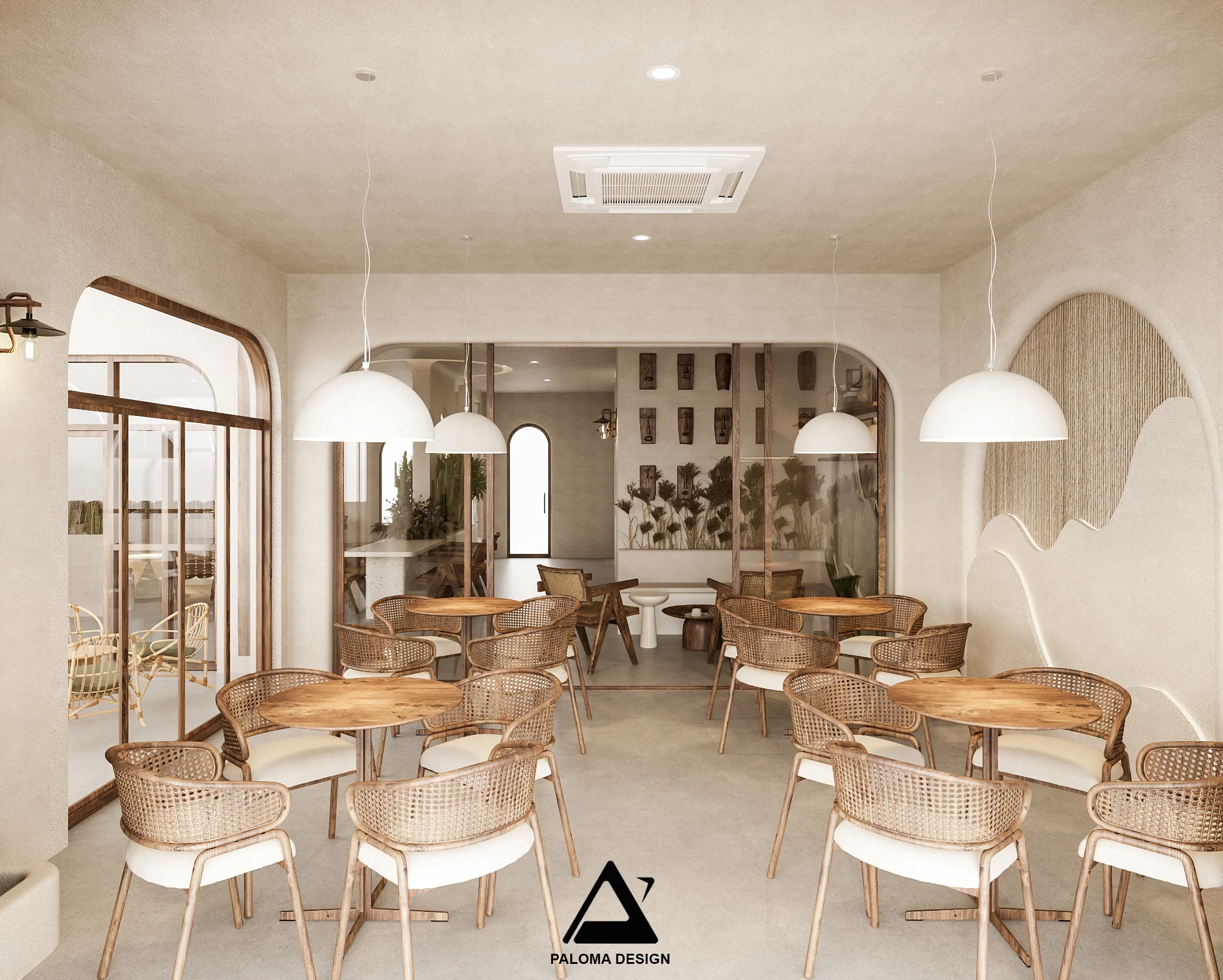 Chi tiết không gian nội thất tầng 2 Monaco Café – Paloma Design