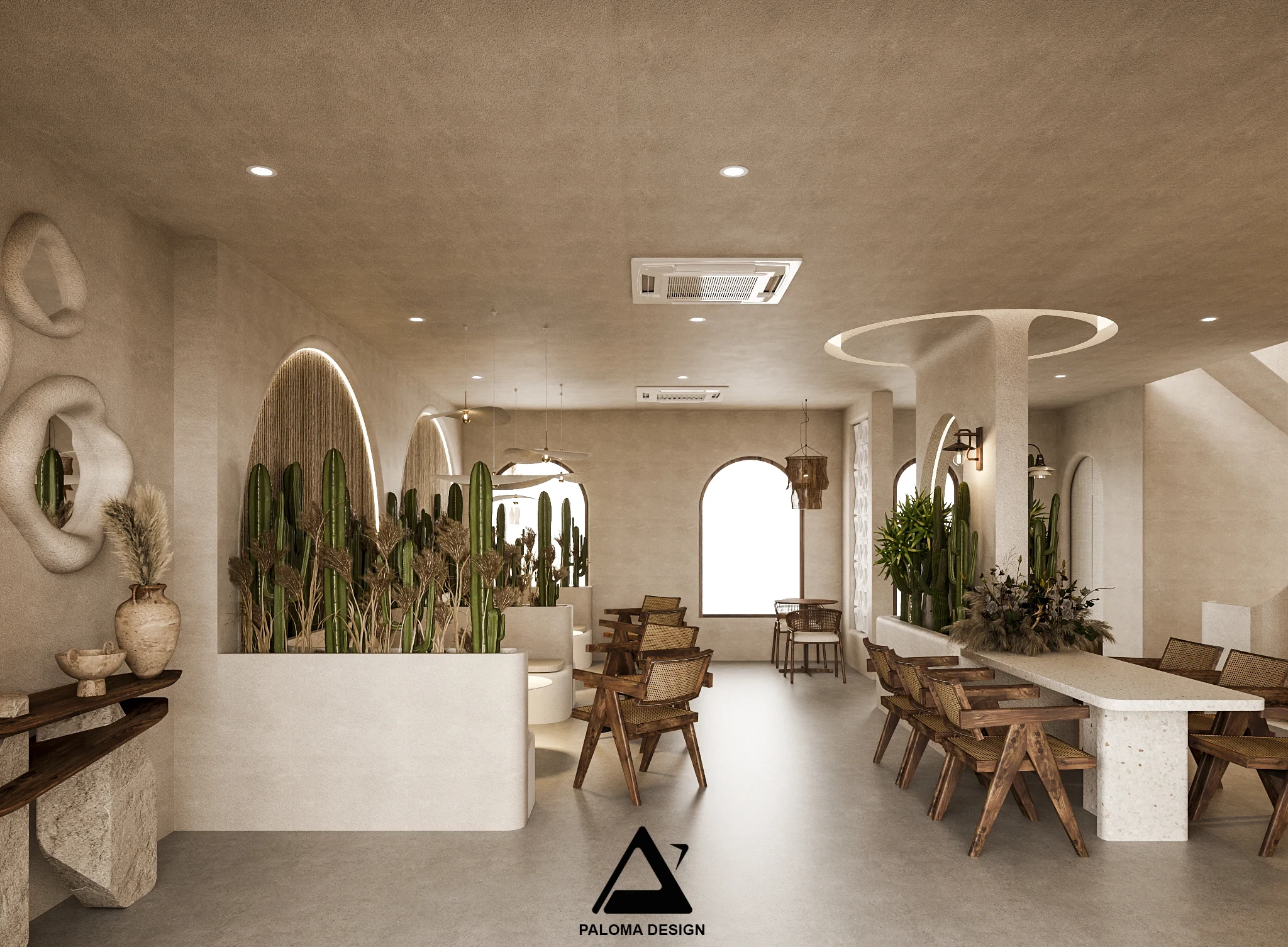 Phối cảnh không gian nội thất tầng 2 Monaco Café – Paloma Design