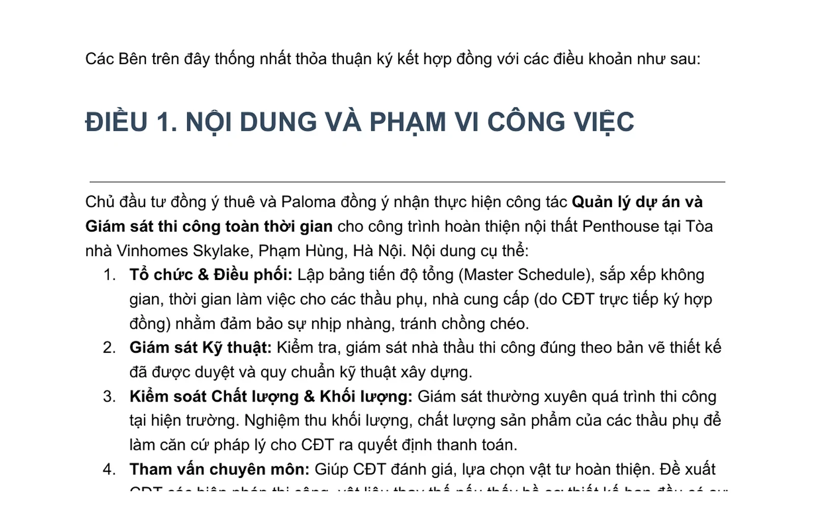 Phạm vi công việc cần làm rõ trong hợp đồng xây dựng