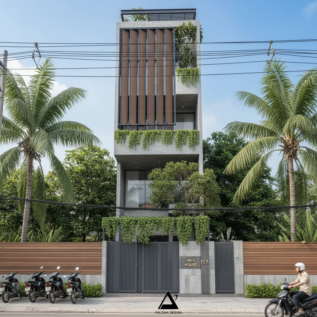 Mặt đứng chính diện nhà phố hiện đại Paloma