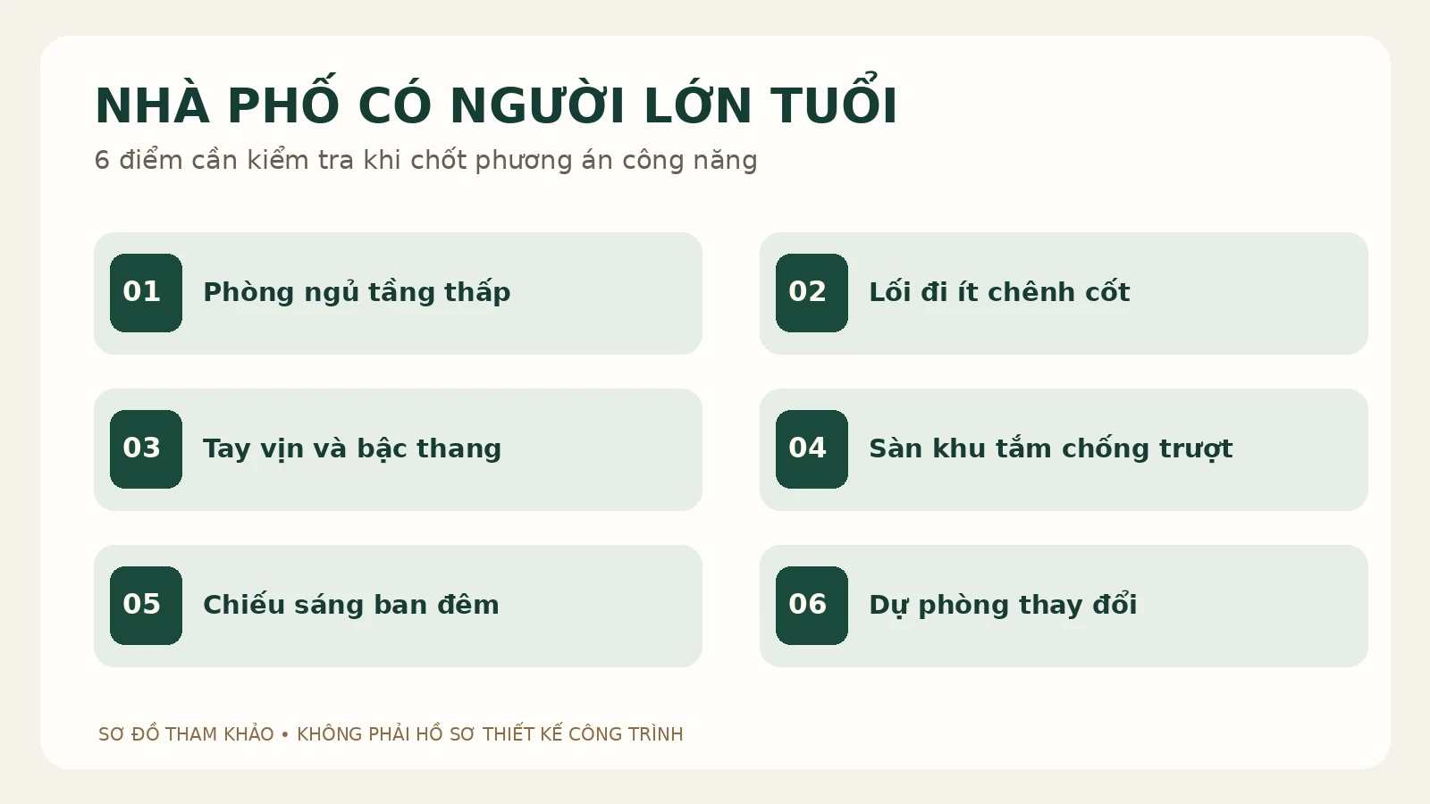 Checklist 6 điểm cần kiểm tra khi bố trí công năng nhà phố có người lớn tuổi