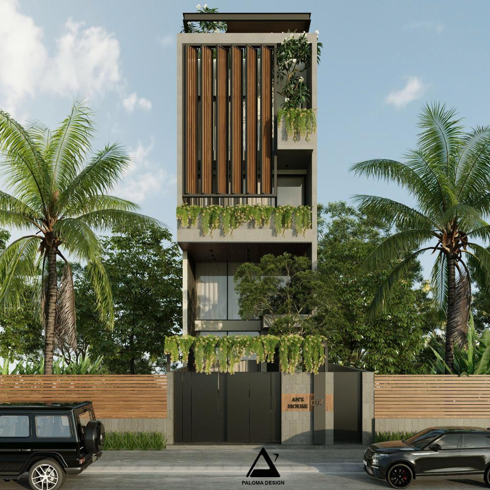 Kien truc nha pho 3 tang 5x20m op gach lam chan nang Ha Noi